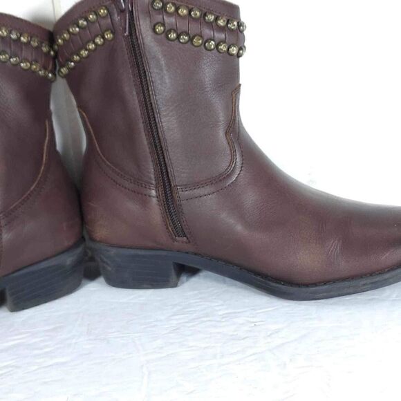 Frye Boys Big Kids Diana US 3,5 Brown Leather Studded Ankle Western Boots - Picture 7 of 14